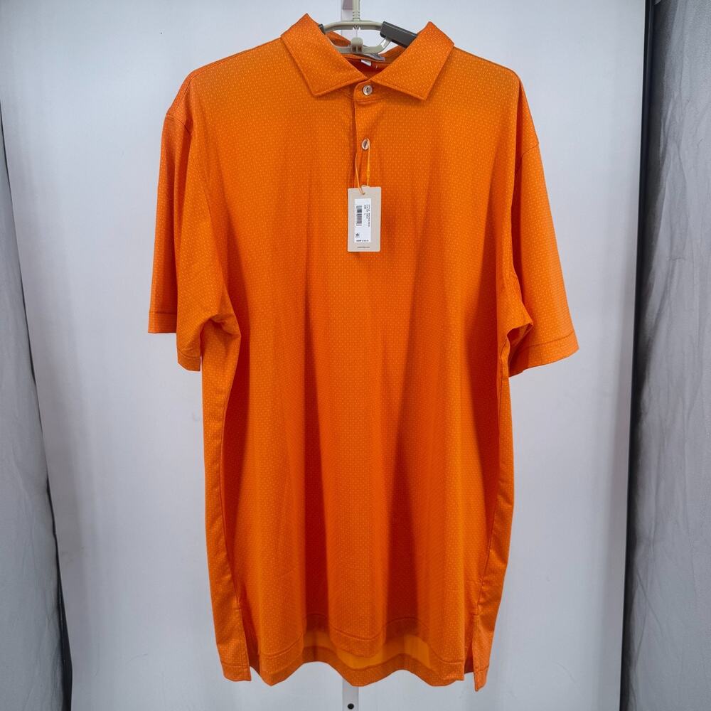 Peter Millar Tesseract Performance Jersey Polo Shirt Mens L Orange Printed Golf